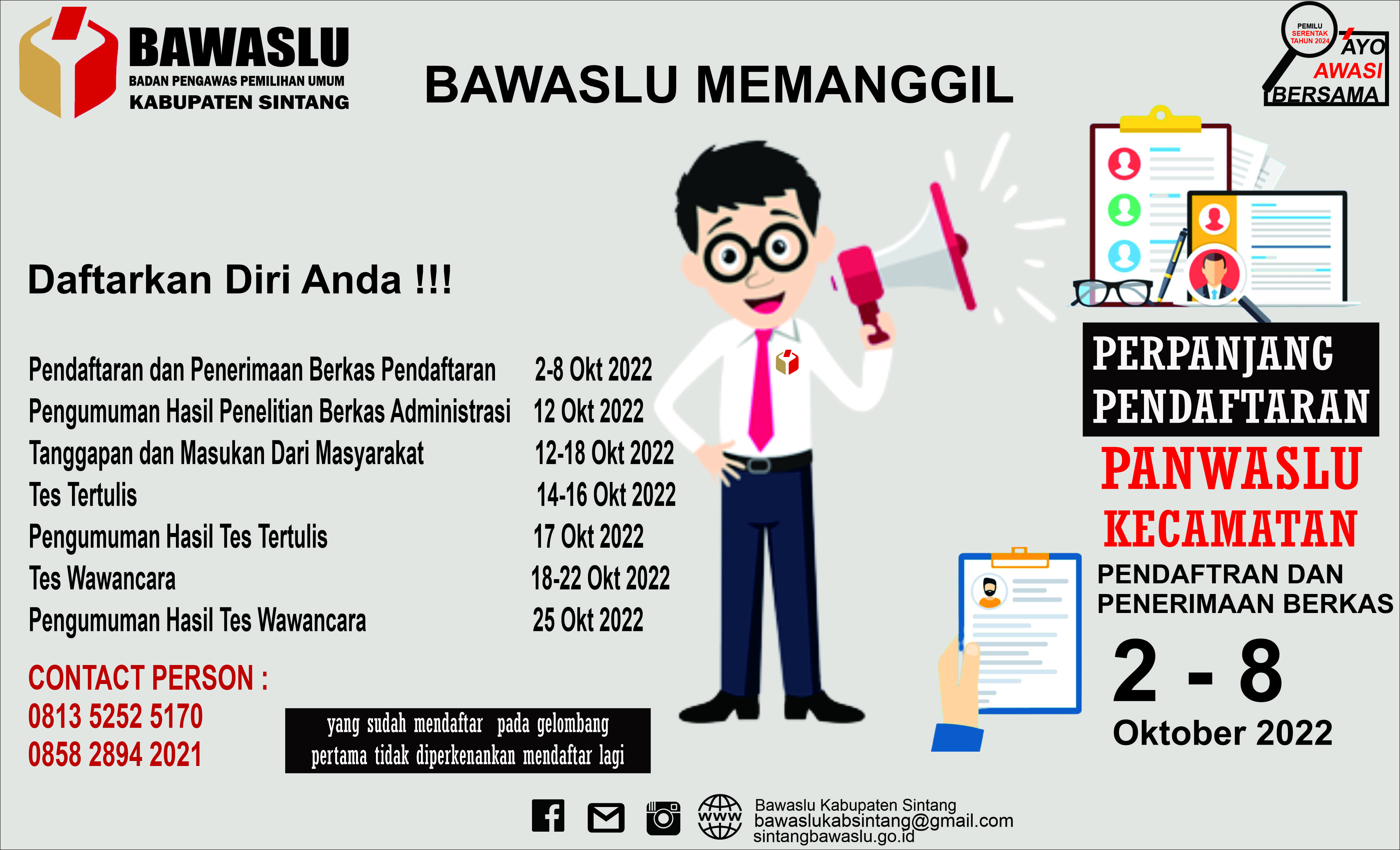 Pengumuman Perpanjang Panwascam Kab Sintang